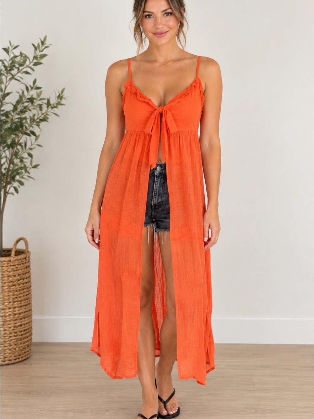 meraki | Bright Orange Open Front Tank Top